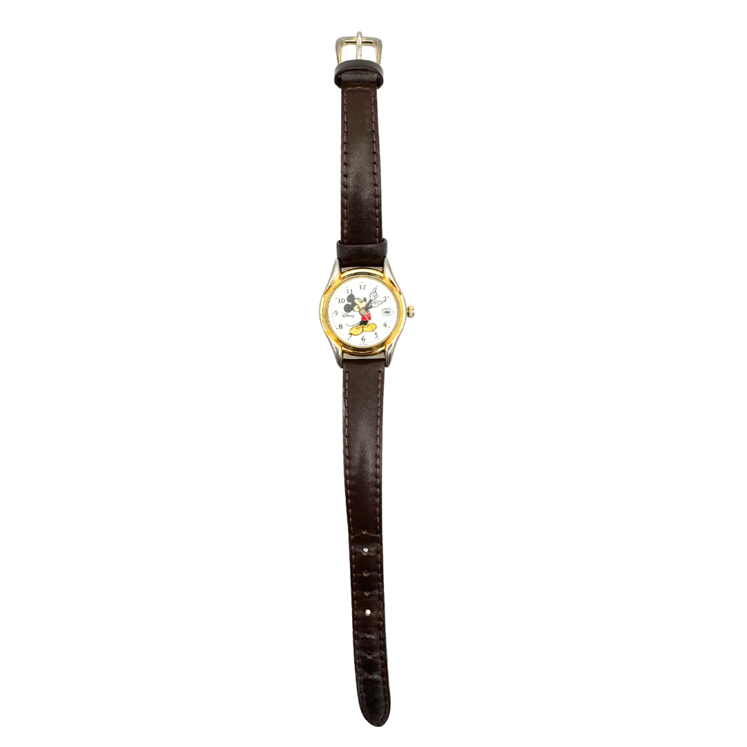 90s Disney Mickey Mouse Watch with Brown Leather Band