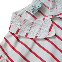 Load image into Gallery viewer, Red and White Striped Blouse with Lace Detailed Collar | Large
