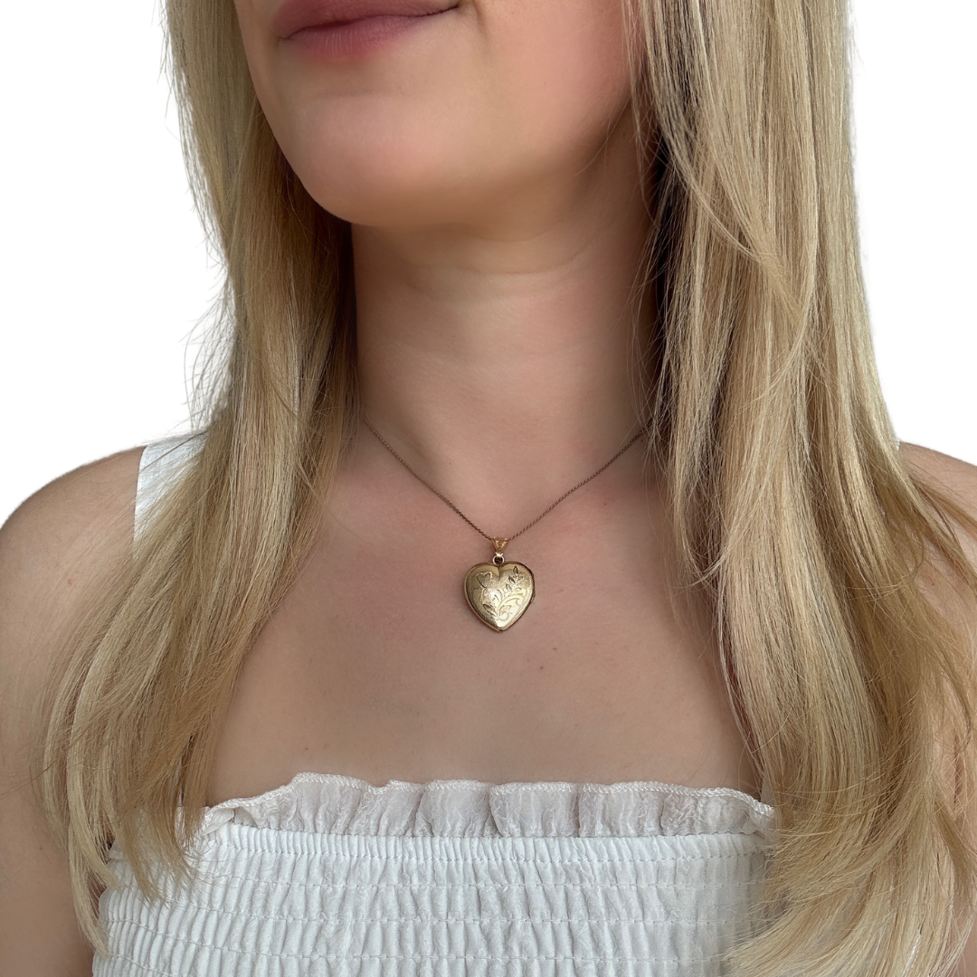 Vintage Etched Gold Plated Locket on Chain
