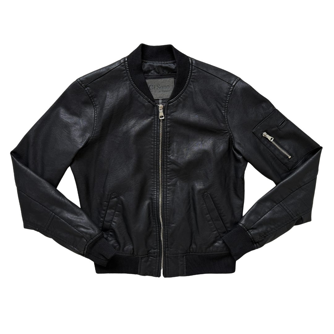 Ci Sono Black Faux Leather Bomber Jacket | Medium