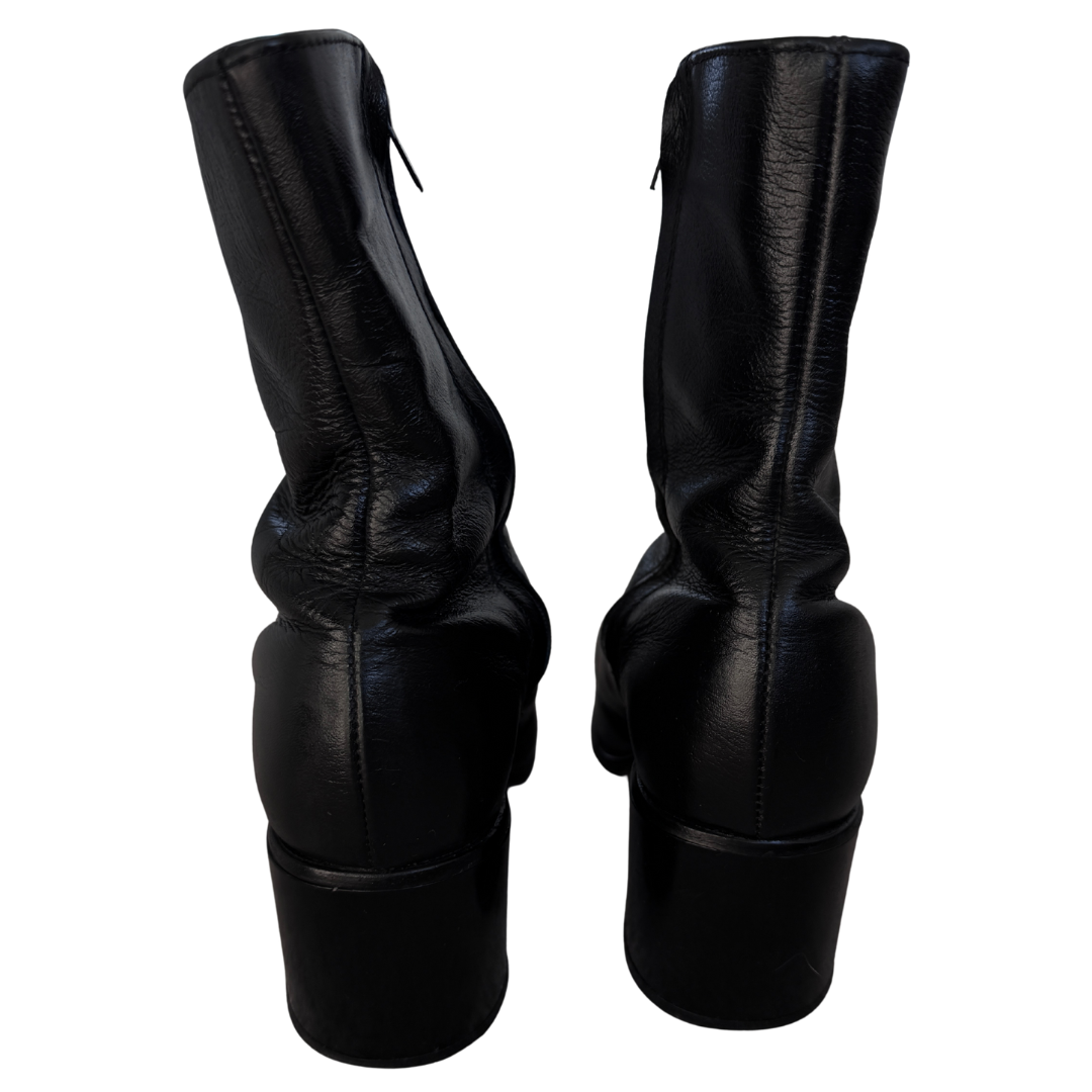 70s Black Leather Platform Boots | Men's 7, Women's 8