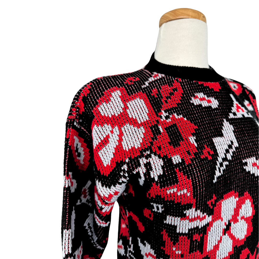 Cicely Black and Red Floral Sweater | Small