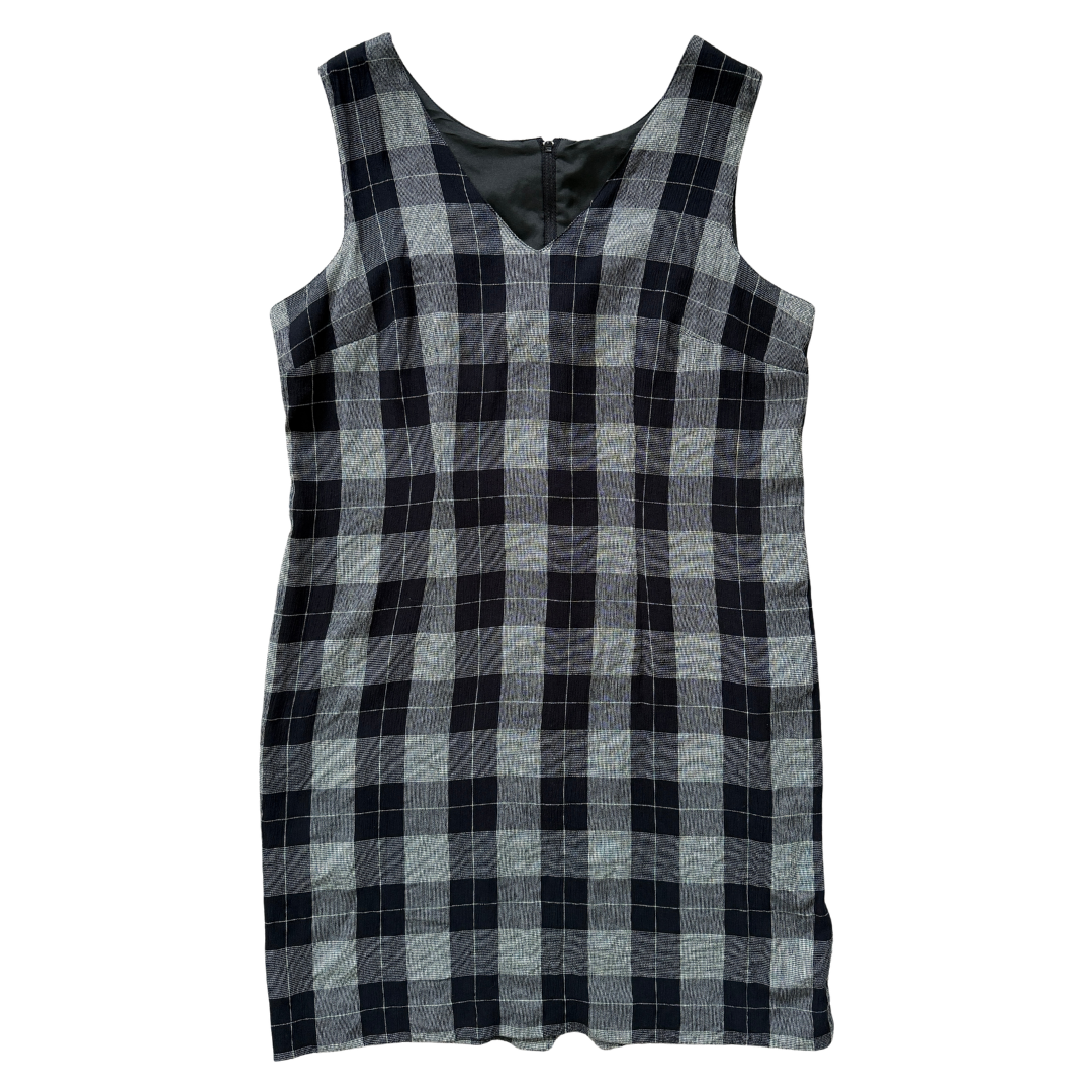 Vintage 90s Principles Petite Black and White Plaid Pinafore Dress | Small - Medium