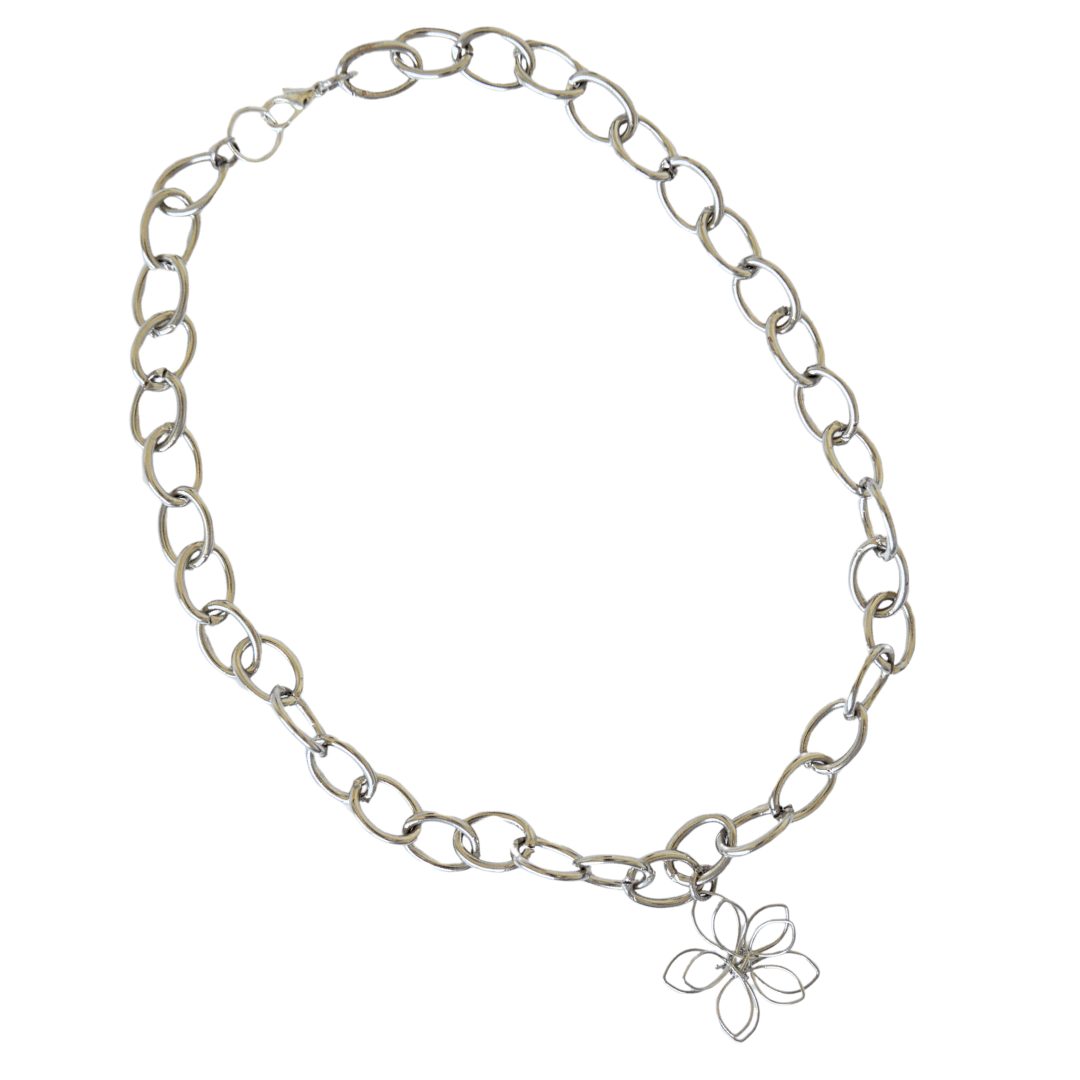 Upcycled Chunky Chain Necklace with Wire Flower Pendant