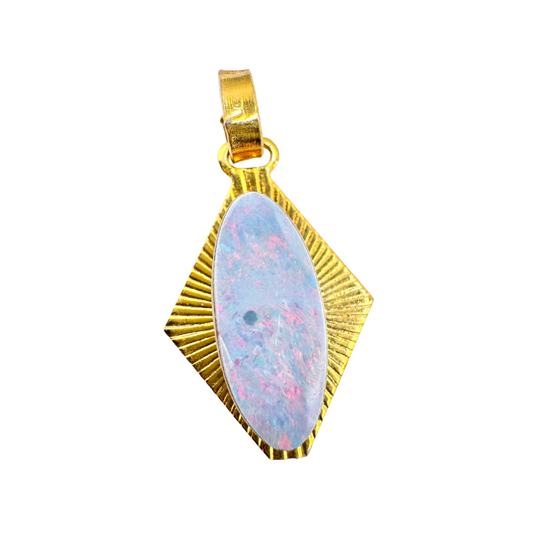 Vintage genuine 14k gold plated Australian opal pendant.