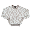 Vintage 80s-90s Men's Sears White and Beige Geometric Knit Crewneck Sweater | Large