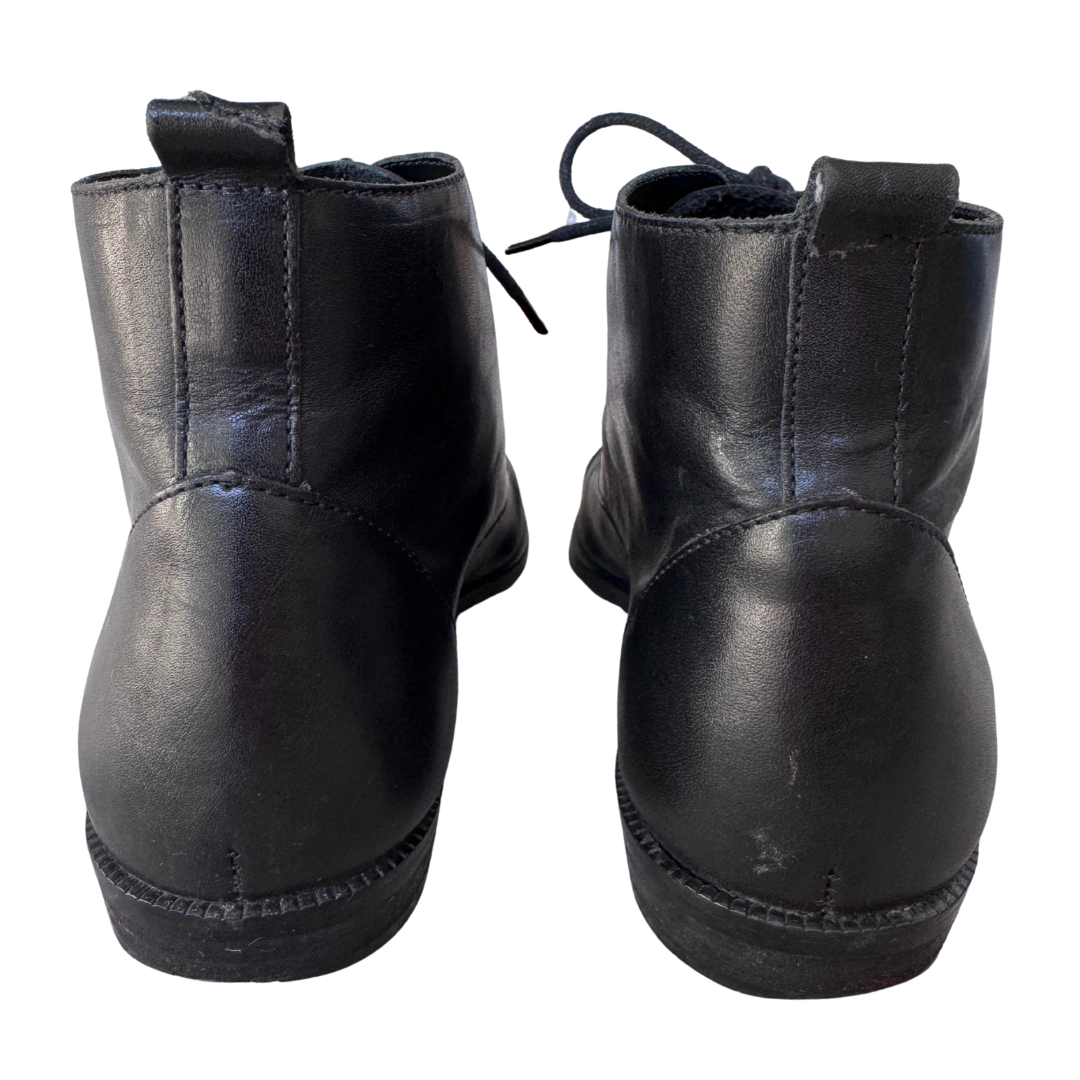 Connie Black Leather Square Toe Lace Up Ankle Boot | 8.5