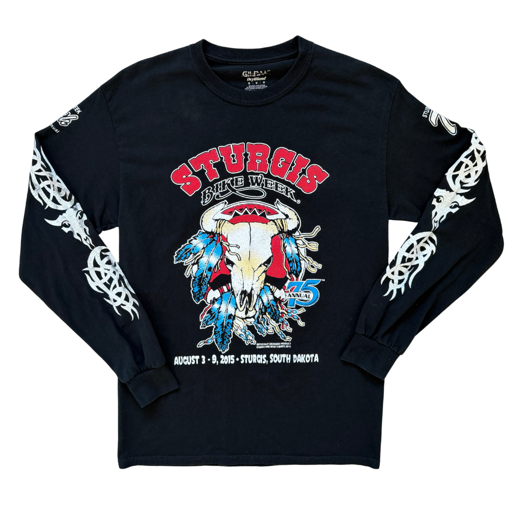 Sturgis Bike Week 2015 Black Long Sleeve Crewneck T-shirt Gildan Dryblend Medium