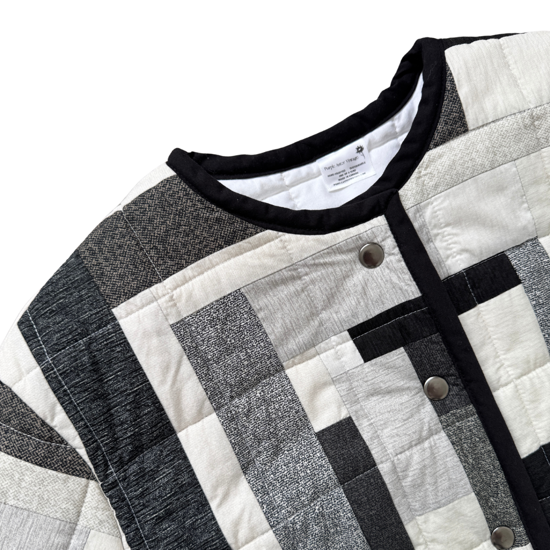 Recycled Geometric Grayscale Quilted Jacket | Large / Extra-Large