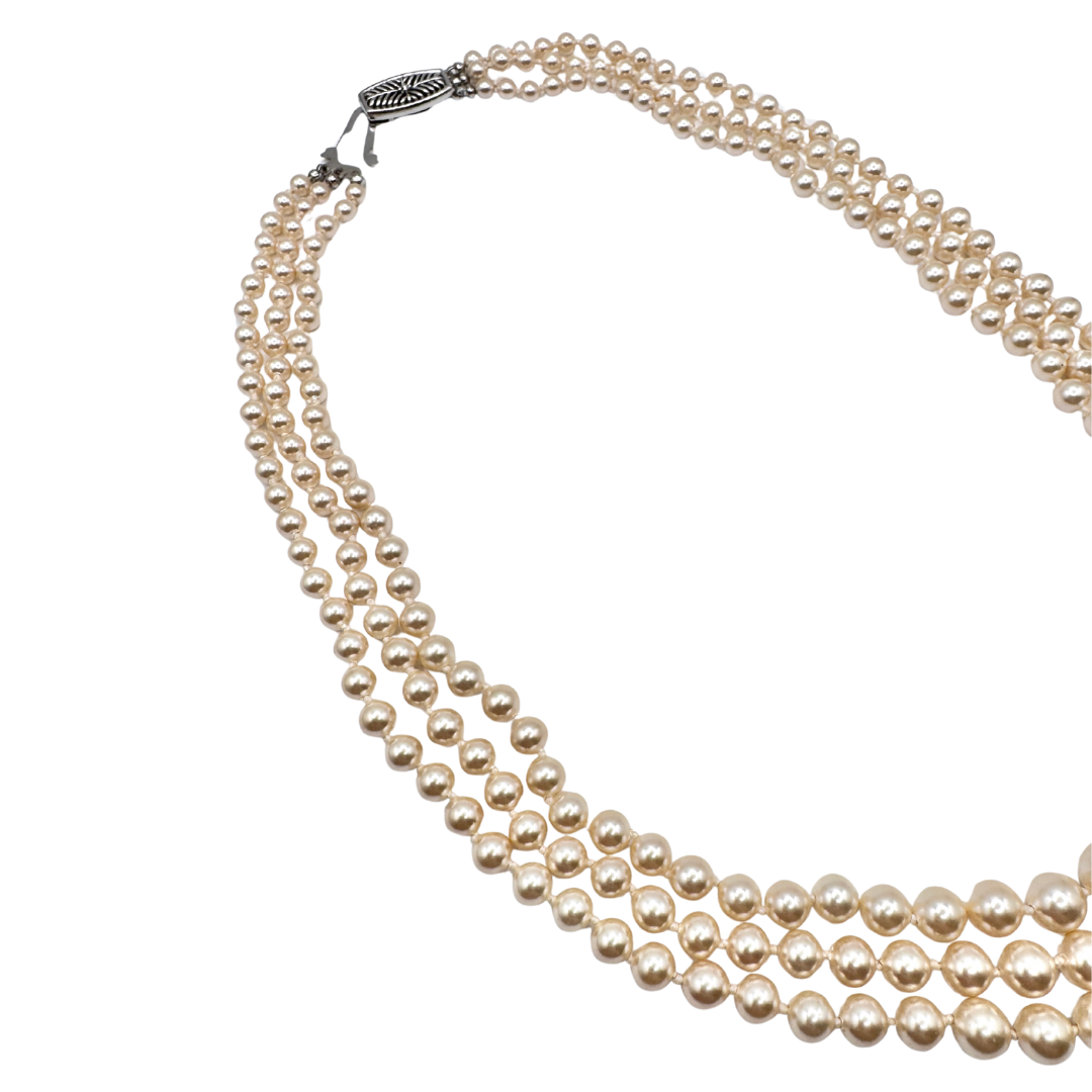 EVCO Three-Strand Glass Pearl Necklace