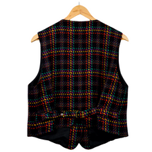 Load image into Gallery viewer, Black and Rainbow Plaid Wool Vest | M-L
