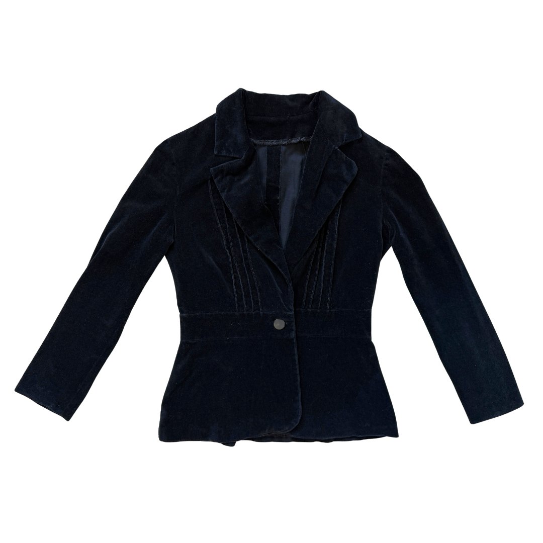 Vintage 80s Black Velvet Blazer | Extra-Small / Small