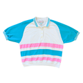 Vintage 1980s-1990s Bay Club Petites Pastel Pink, Blue and White Colour Block Short Sleeve Polo Shirt Medium - Large