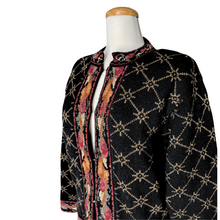 Load image into Gallery viewer, Black Wool Cardigan with Floral Border | Small-Medium
