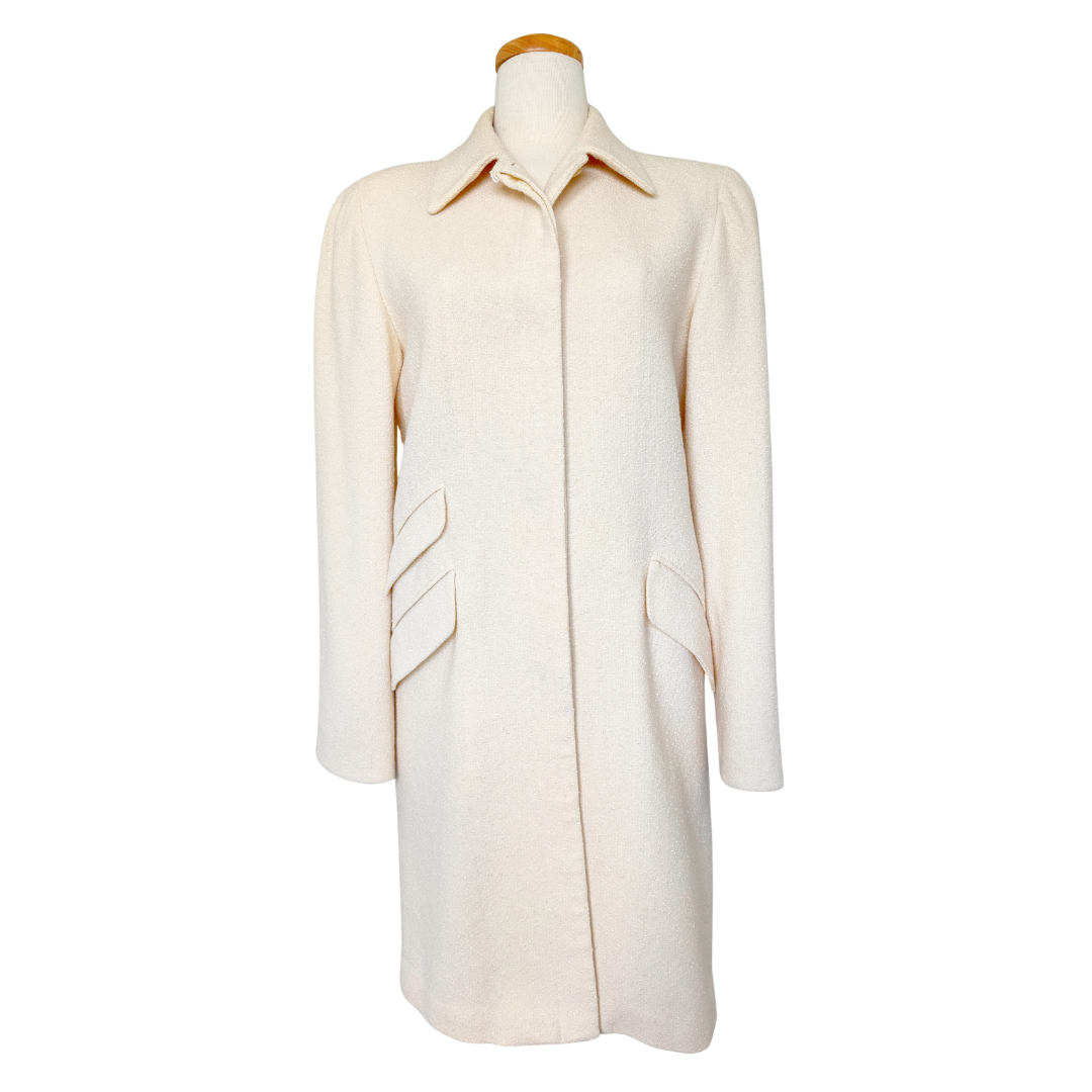 Anne Klein Cream Boucle Wool Blend Coat | 6 (Medium)