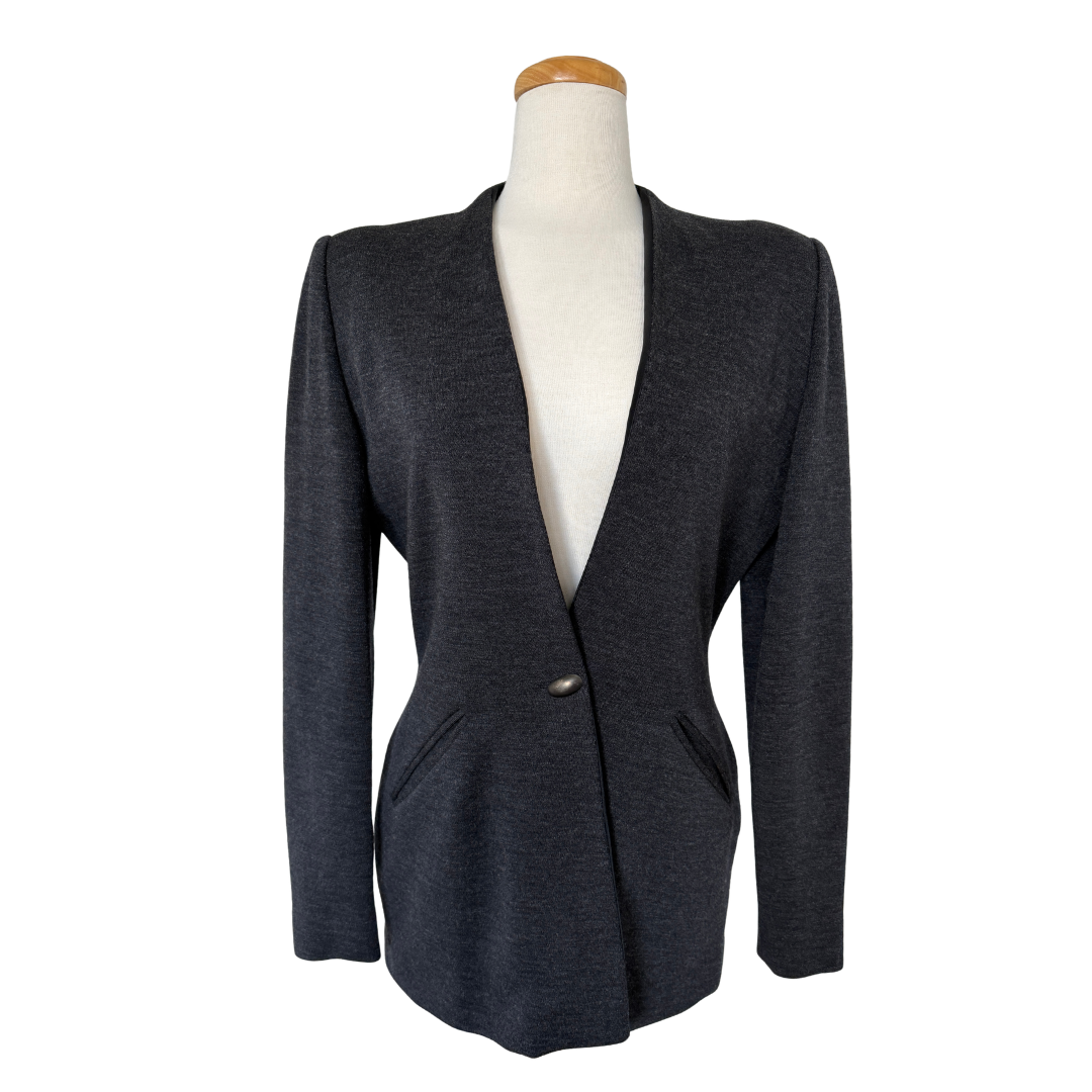 Donna Karan Dark Grey Marled Wool Blazer | 10 (Medium-Large)