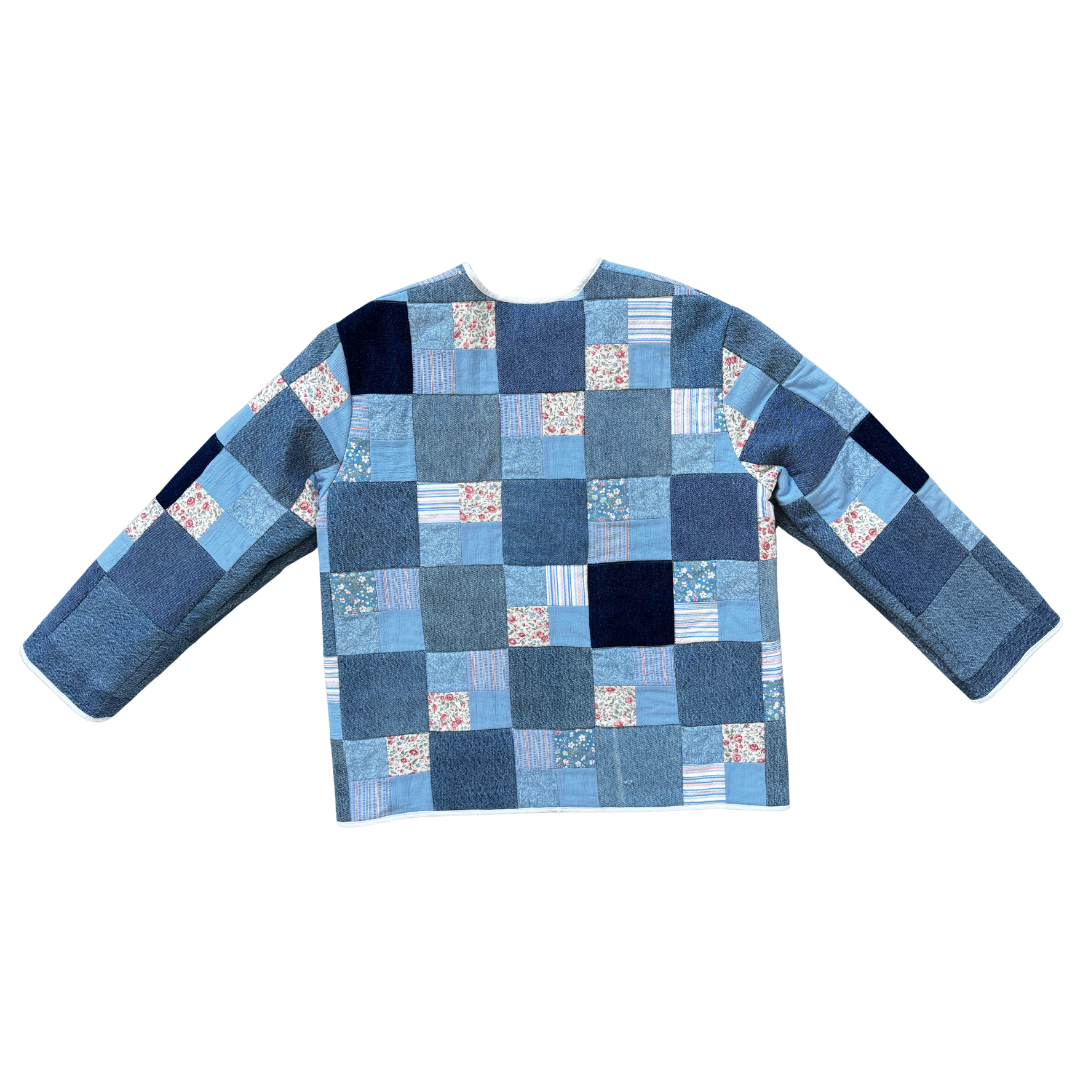 Recycled Denim and Floral Patchwork Quilted Jacket | Small - Medium