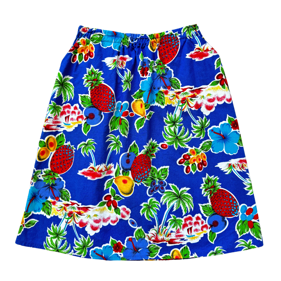 Vintage 80s-90s Bright Tropical Fruit Midi Skirt | Extra-Small / Small