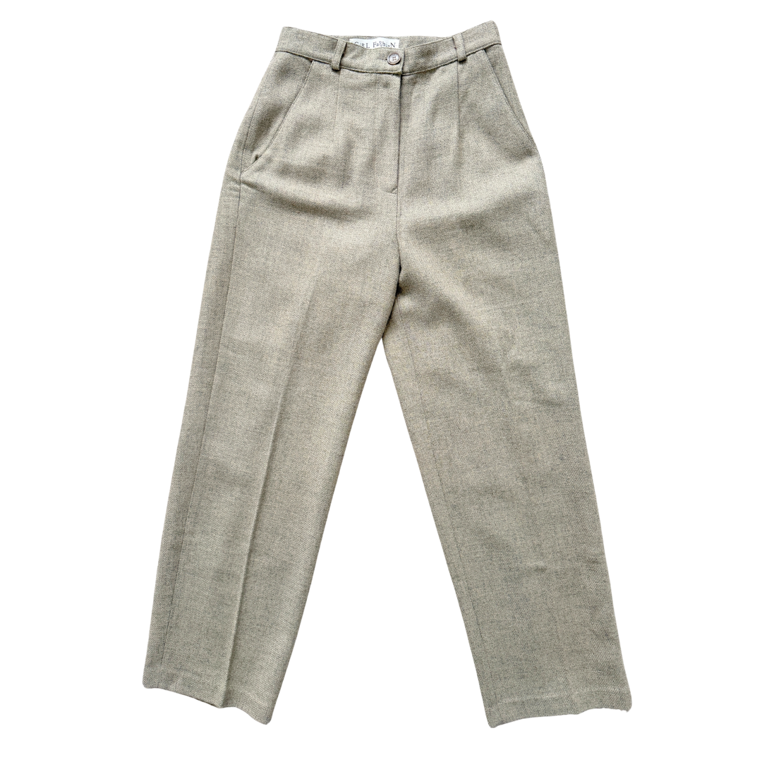 Vintage 90s Girl Fashion Beige Wool Pleated Dress Pants | 9 (27)