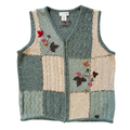 Vintage 1990s-2000s Northern Reflections Red, Green, Brown and Beige Knit Vest with Leaf Applique