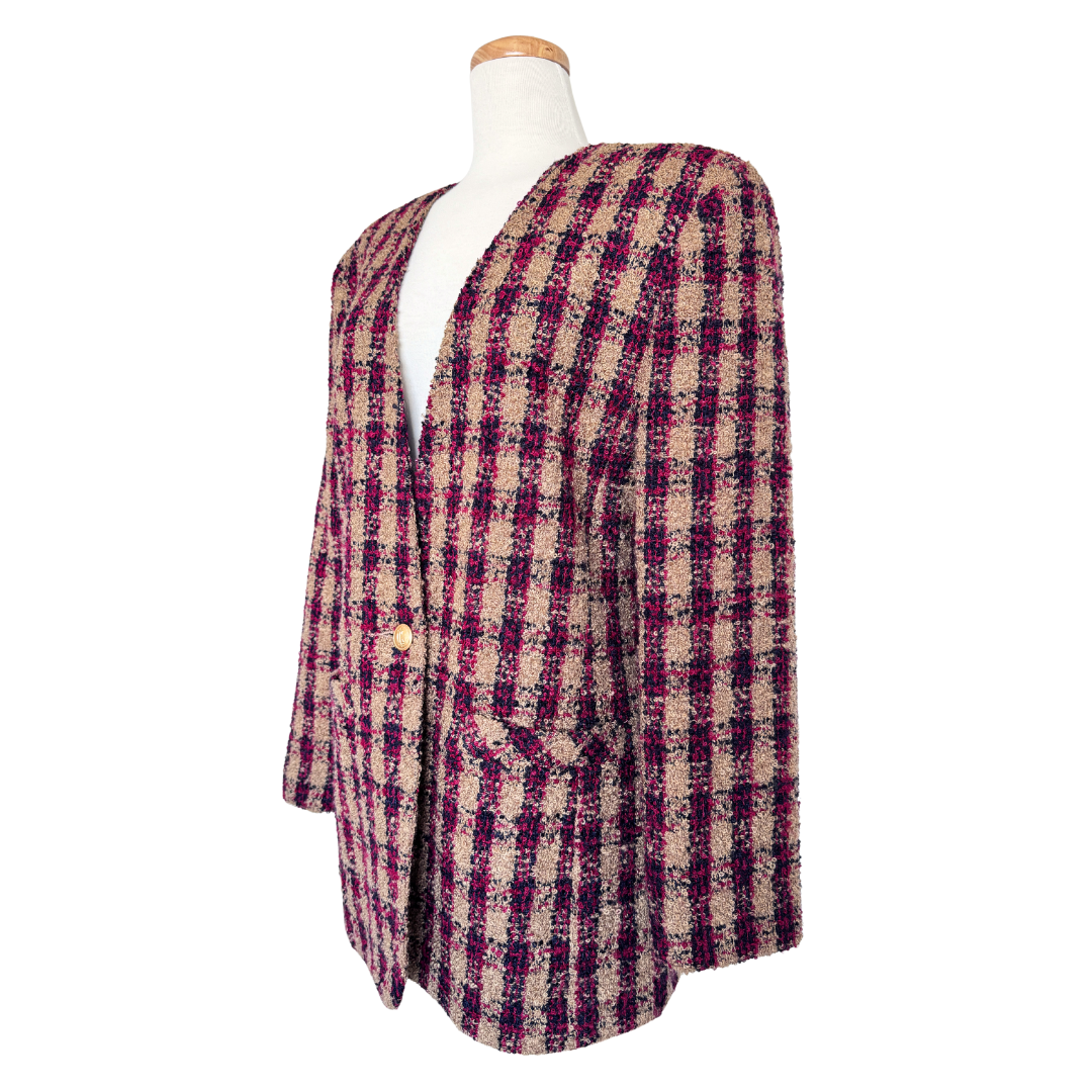 Collections International Plaid Tweed Wool Blend Blazer | Large