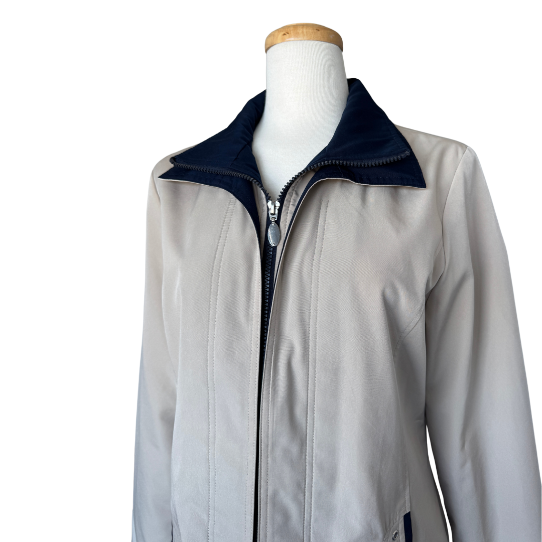 Liz Claiborne Taupe and Navy Chore Coat Barn Jacket | Small-Medium