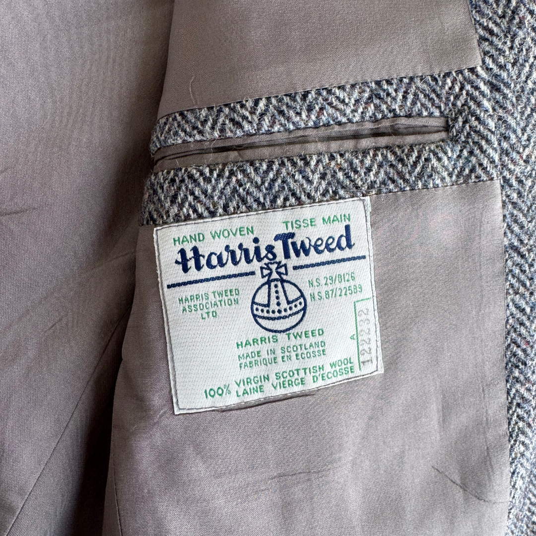 Men's Gray Harris Tweed Blazer with Suede Elbow Patches | Large