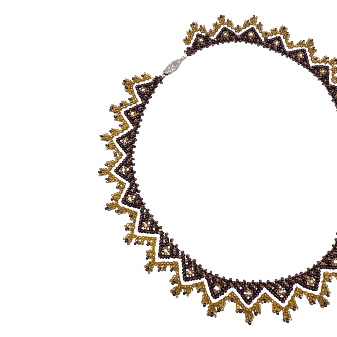 Brown and Yellow Geometric Beaded Statement Necklace