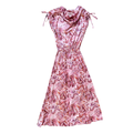 Vintage 70s-80s Pink Townscapes Tie-Shoulder Midi Dress | Small - Medium