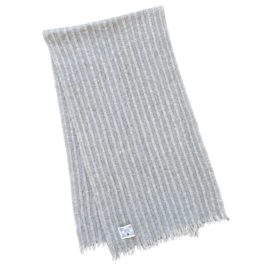 Vintage Donegal Design Grey and Cream Mohair Blend Woven Scarf
