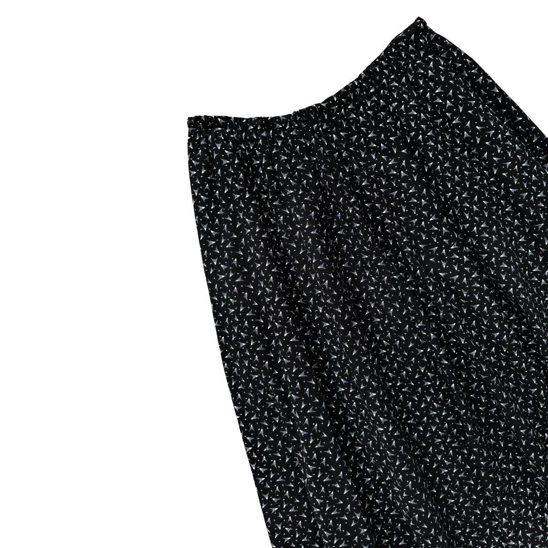 Black Cotton Maxi Skirt with Geometric Print | Medium