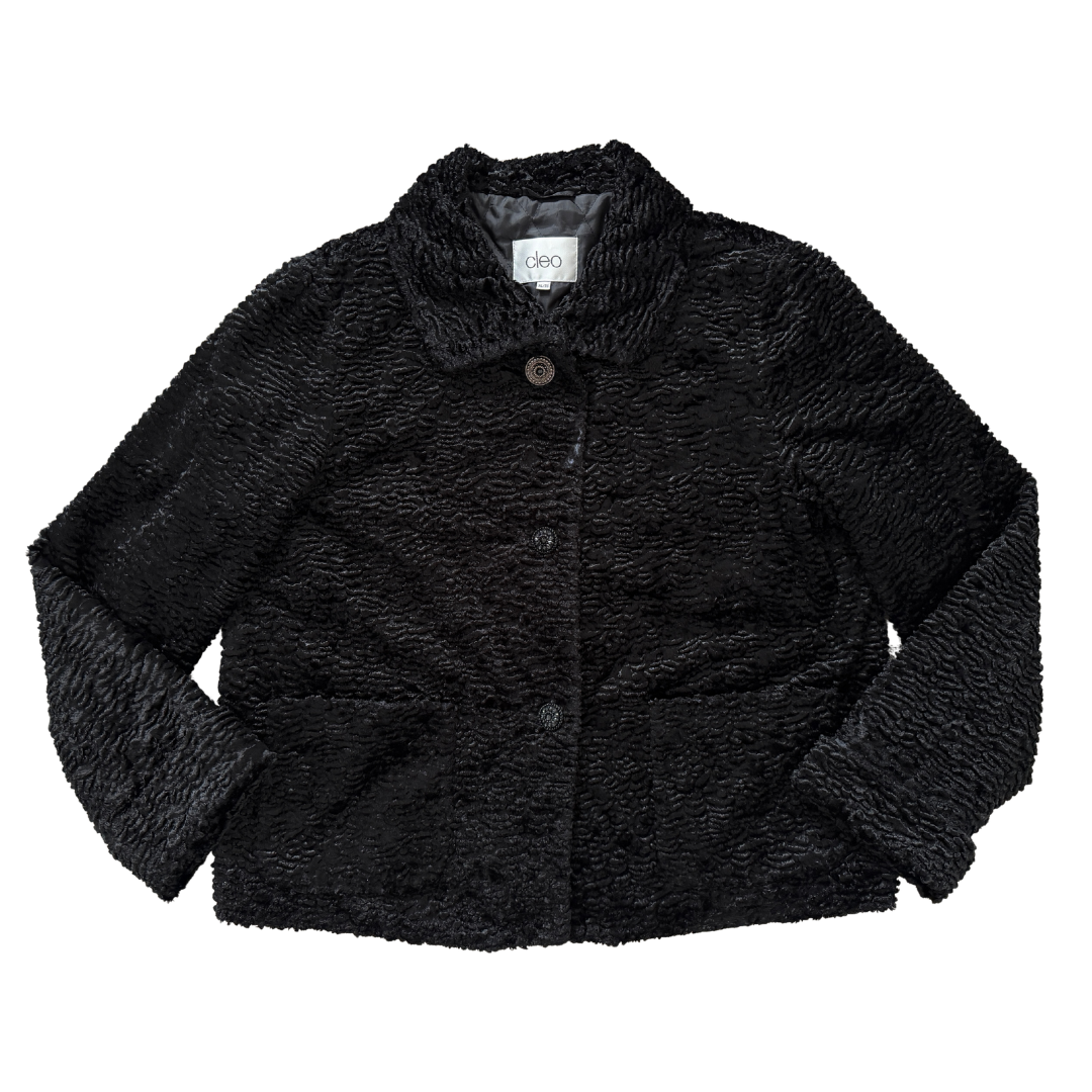 Vintage Y2K Cleo Short Black Faux Lambswool Coat | Extra-Large
