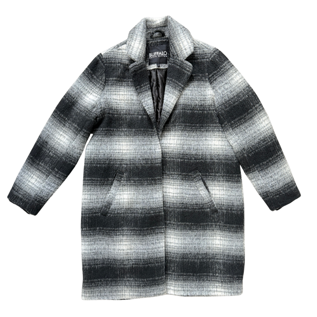 Vintage Y2K Buffalo by David Bitton Black and Grey Plaid Wool Coat | Large