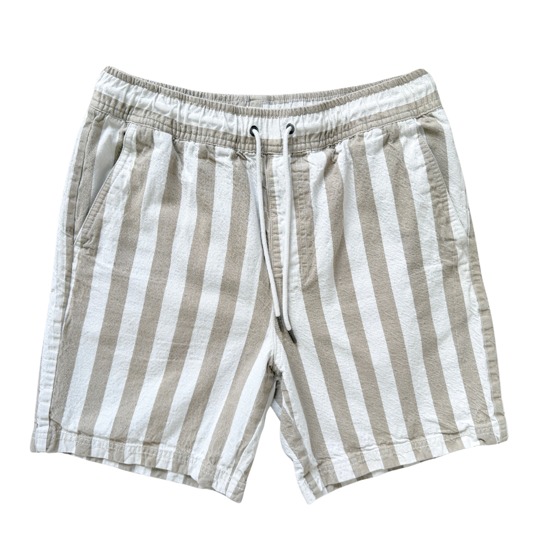 Vintage Y2K Huffer Beige and White Striped Cotton Bermuda Shorts | Small