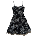 Vintage 90s Y2K Be Smart Black and White Floral Midi Dress with Tulle Underlay | Small - Extra-Small