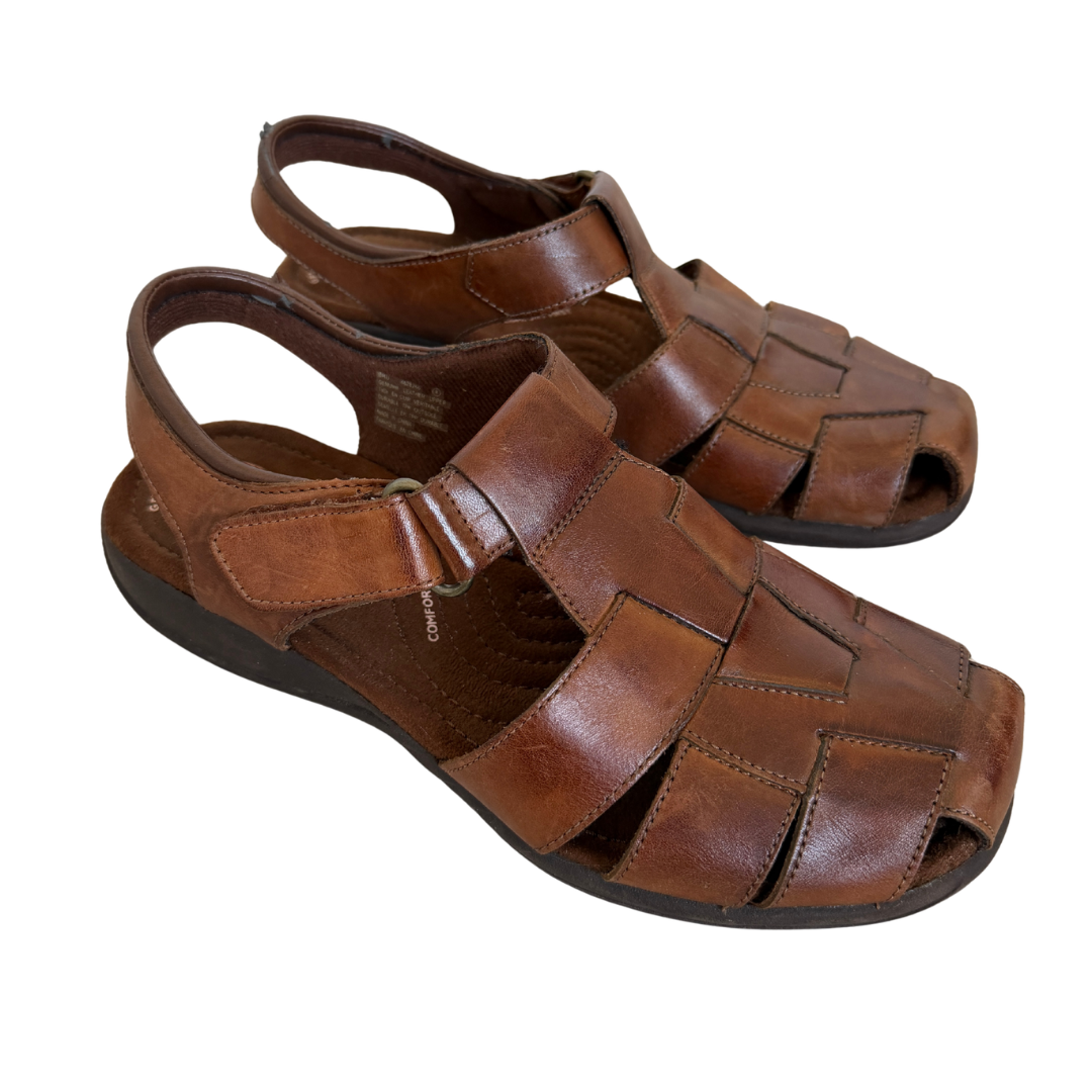 Vintage 90s Y2K Earth Shoe Brown Leather Fisherman's Sandals | 8