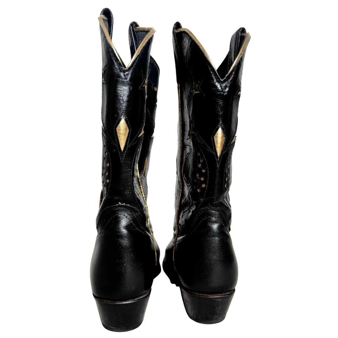 Laredo Black and Gold Leather Celestial Western Boots | 7 1/2 M