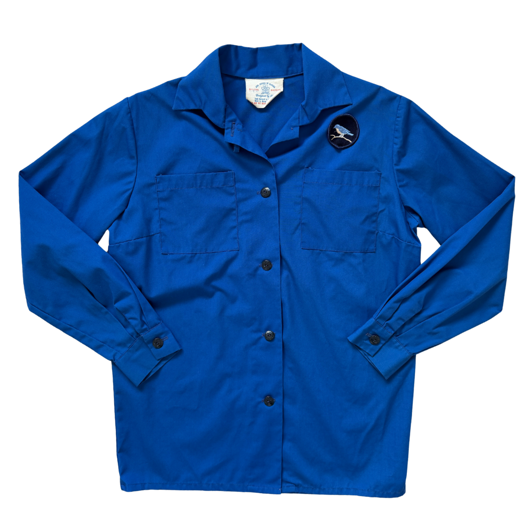 Vintage 60s-70s Royal Blue Girl Guide Shirt with Blue Bird Patch | Small - Medium