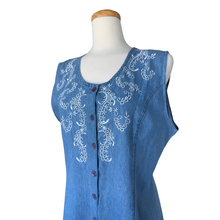 Load image into Gallery viewer, Sleeveless Denim Dress with White Floral Embroidery | Large
