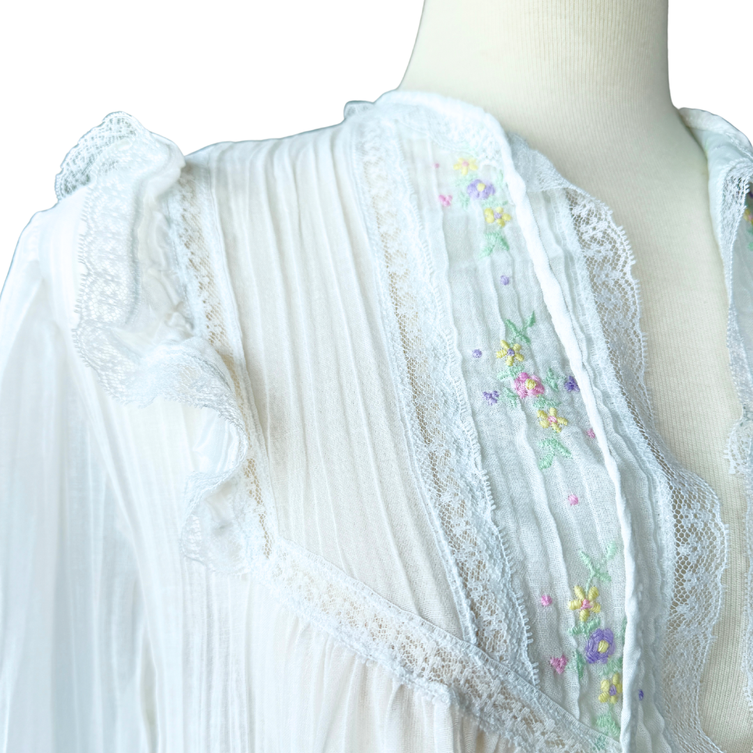 Barbizon Boutique Ruffle Collared Dress with Floral Embroidery | Medium-Large