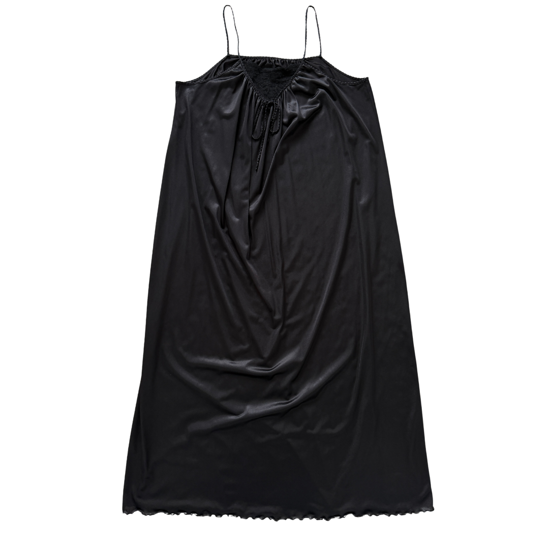 Vintage 70s-80s Van Roalte Black Satin and Lace Maxi Slip Dress | Medium