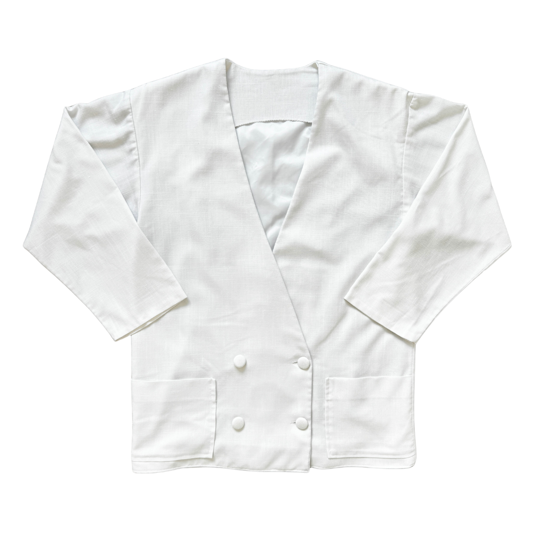 Vintage 80s White Linen Double Breasted Blazer | Medium