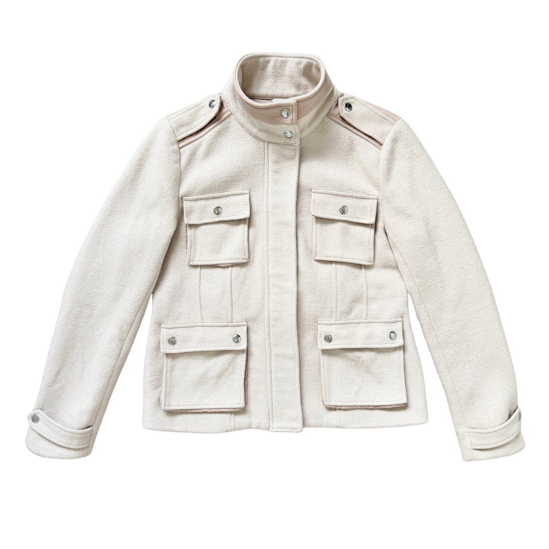 Calvin Klein Light Beige Wool Blend Funnel Neck Jacket | Small - Medium