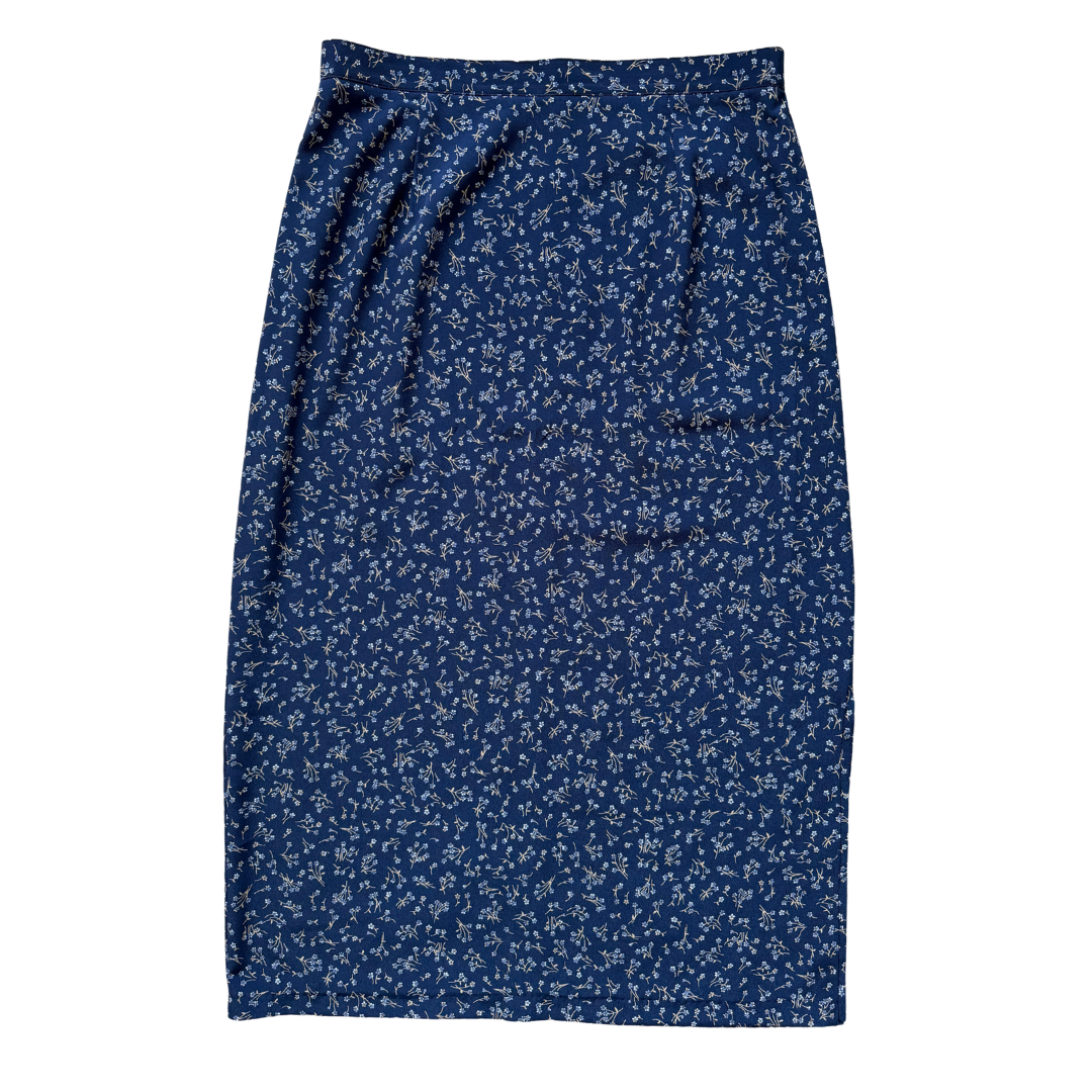 Vintage 90s Hiroko Petites Navy Floral Maxi Skirt | Large / Extra-Large