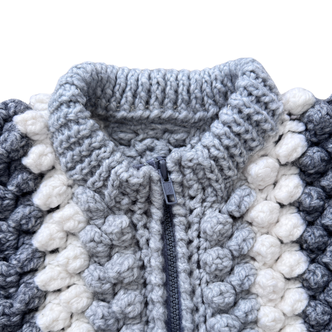 Grey and White Striped Bubble Knit Cardigan | Extra-Small / Small