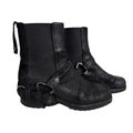 Donna Karan Black Leather Square Toe Saddle / Biker Boots | 6-6 1/2