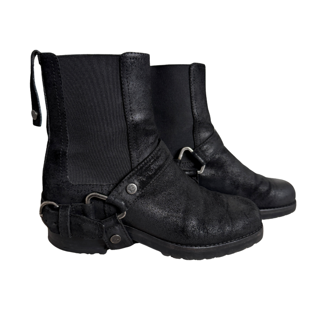 Donna Karan Black Leather Square Toe Saddle / Biker Boots | 6-6 1/2