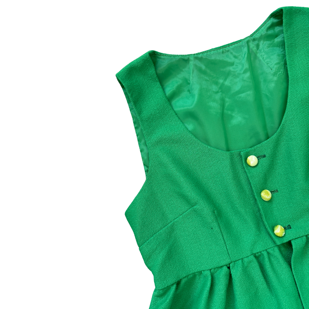 70s Bright Green Vest with Neon Green Paisley Pockets | Extra-Small