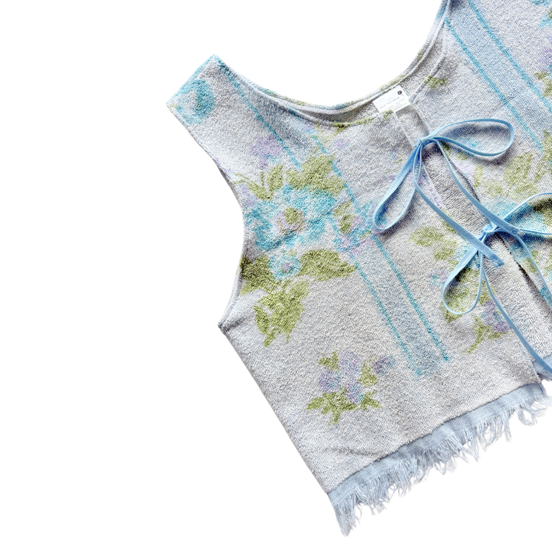 Recycled Periwinkle Blue Floral Tie-Front Towel Vest | Extra-Large