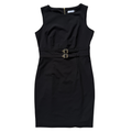 Vintage Y2K Calvin Klein Black Midi Dress with Gold Buckles | Medium